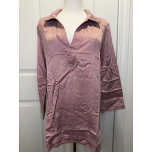 Haven Well Within Cupro Tunic Blouse Mauve Pink M NWT Collared Pullover Top